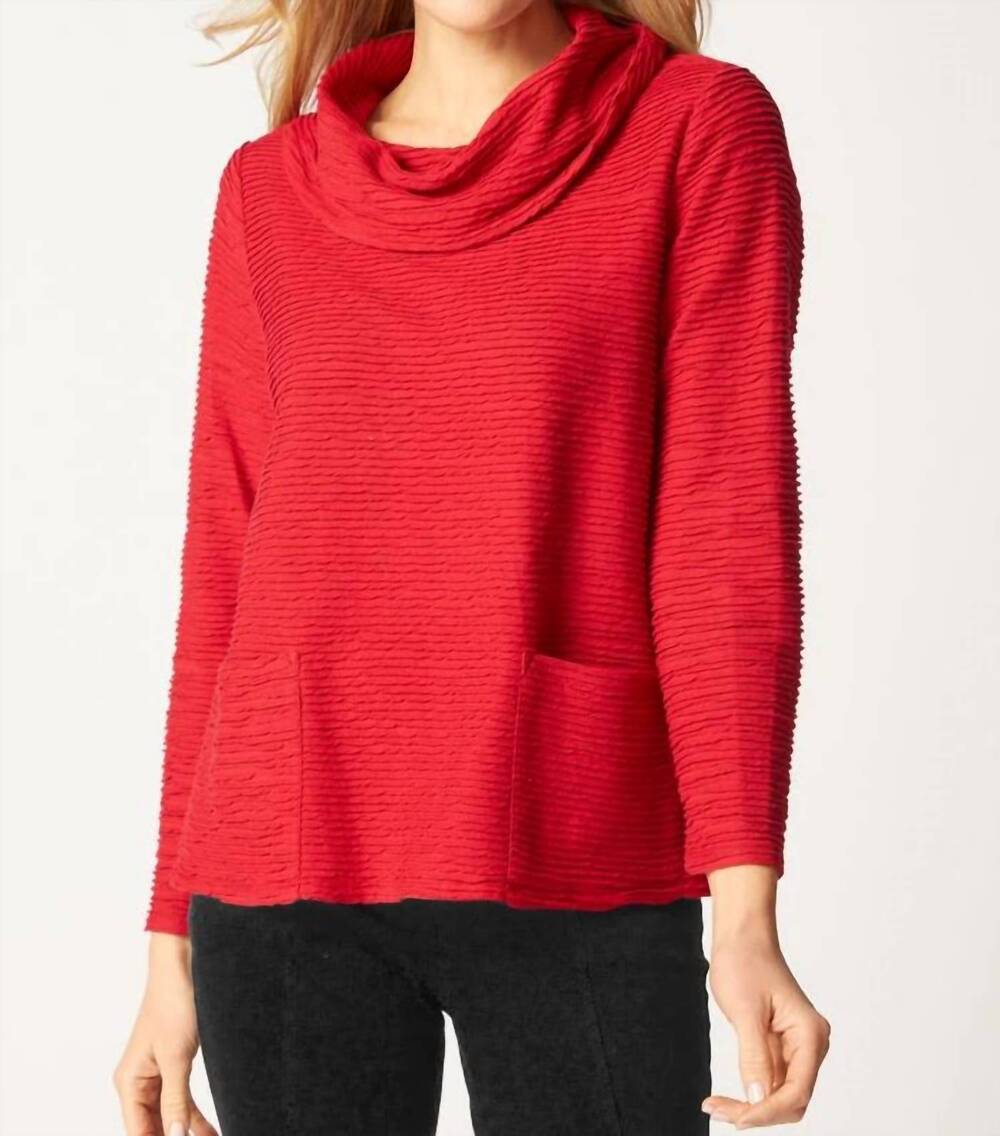 NEW HABITAT women's ripple cowl neck top in ruby
